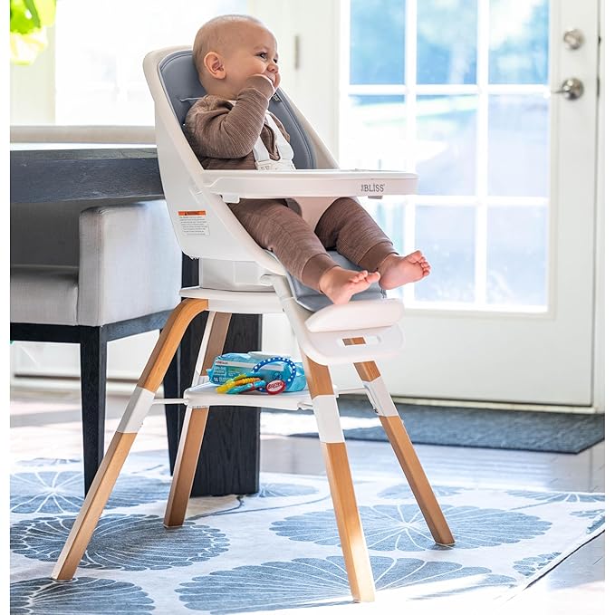 Turn-A-Tot High Chair for Babies and Toddlers, 2 in 1 Wooden Portable Baby Feeder or Adjustable Child's Seat with 360 Degree Swivel, Removable Tray, and Pad (Earl Grey)
