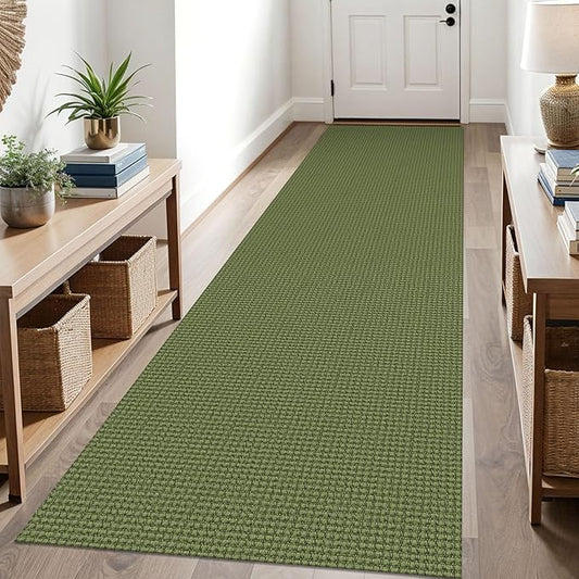 KOZYFLY Runners for Hallways 3x10 ft Washable Kitchen Runner Non Slip Rubber Backed Hallway Rugs Cotton Entryway Runner Rug Floor Carpet for Indoor Hall, Backdoor, Kitchen, Olive Green/Earthy Green
