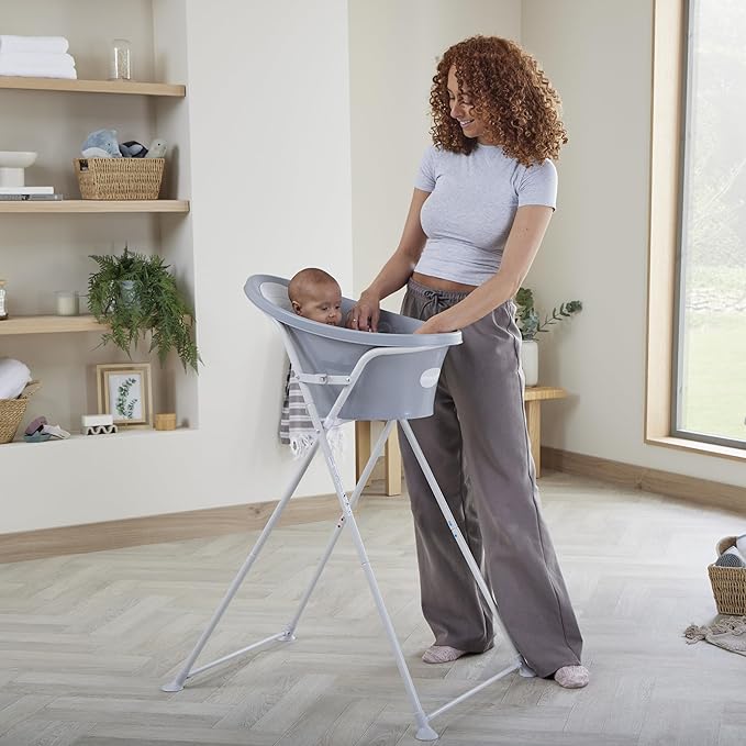 Newborn Baby Bath | Built in Support Bump and Soft Backrest | Suitable from Newborn | Bath Seat Support Includes Plug | Pebble Grey