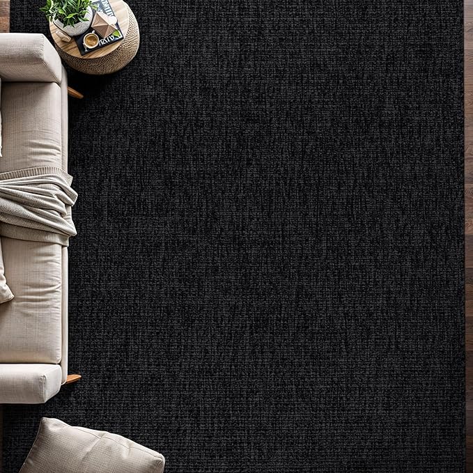 Beverly Rug Easy Jute Rug 8x10 Solid Washable Durable Outdoor Indoor Area Rugs for Living Dining Room Patio Office Stain Resistant Non Shedding Casual Indoor Outside Carpet (8 x 10 Dark Gray)