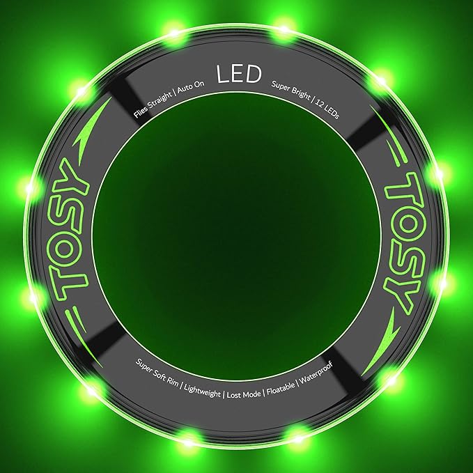 TOSY Flying Ring - 16 Million Color RGB or 12 LEDs, Super Bright, Lost Mode, Auto Light Up, Camping Essentials for Kids/Teens/Boy/Girl, Safe & Soft, Waterproof, Pool/Beach Games, Lightweight Toy