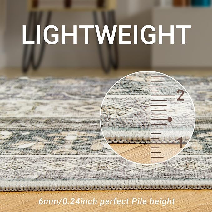 zesthome 5x7 Area Rugs - Ultra-Thin Washble Rug, Stain Resistant Anti Slip Backing Rugs for Living Room,Bedroom, Vintage Home Decor Area Rug (Wheat/Charcoal,5'x7')
