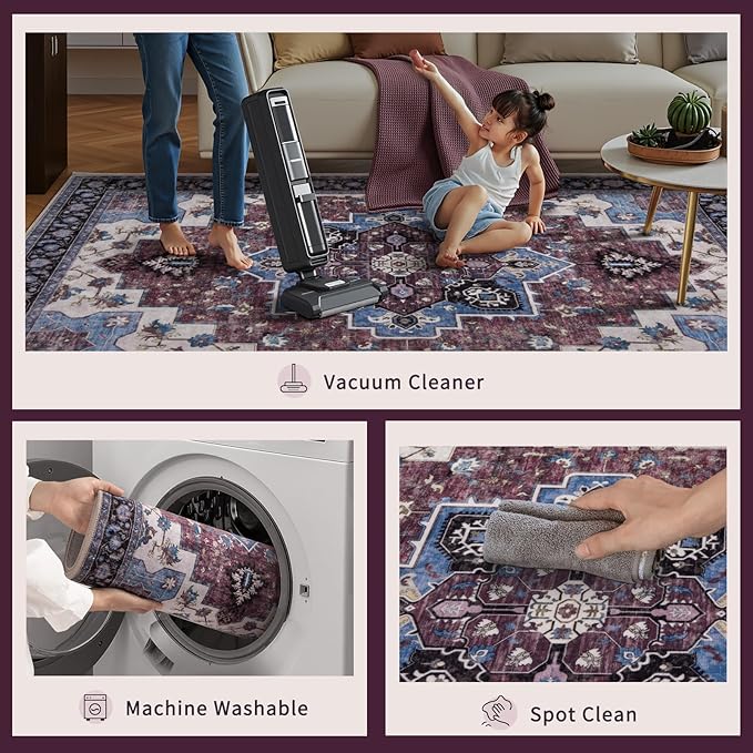Ciicool Area Rug 5x7ft Washable Rugs for Living Room Non-Slip Indoor Rugs Large Low-Pile Mat Floor Carpet Vintage Rug for Bedroom Dinning Foyer Decor