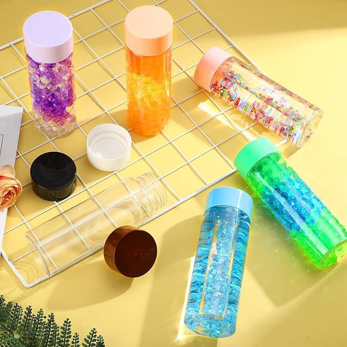 Hoolerry 16 Pcs Empty Plastic Sensory Bottles with Lids Reusable Clear Plastic Sensory Water Bottles for DIY Crafts Classroom Handmade Party Decoration(Multi Colors,13.5 oz)