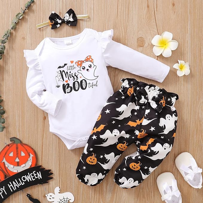 DISAUR Baby Girls Clothes Newborn Infant Baby Girls Outfit Long Sleeve Ruffle Romper Floral Pants Headband Sets 0-18 Months