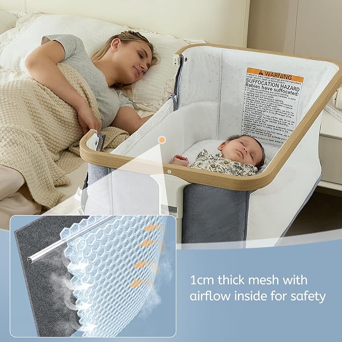Rocking Bassinet for Baby Electric Automatic Bedside Sleeper Rocks Itself 3 Speed Auto Rolling Newborn Cradle 5 Height Adjustable with Music, Wheels, Storage, Dark Grey