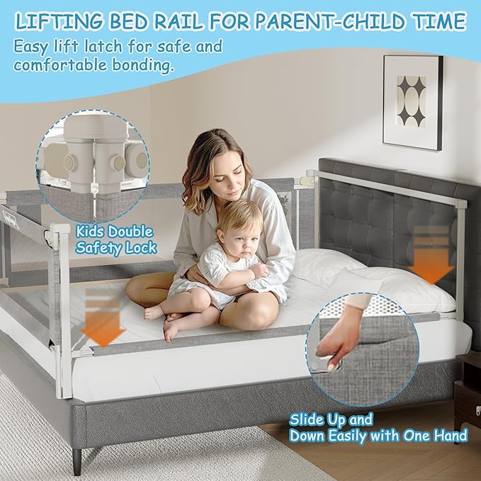 3-Pack Queen Size Bed Rails for Toddlers -Height Adjustable Baby Bed Rail Guard Specially Designed for Queen Size Bed(2 Sides 78.7" + 1 Side 59")
