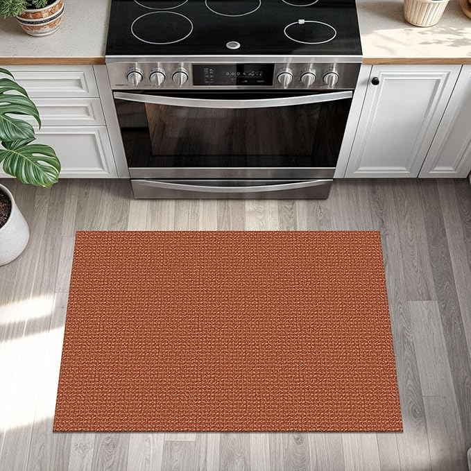 KOZYFLY Indoor Door Mat 2x3 ft Small Area Rugs Washable Front Door Mat Non Slip Rubber Backed Entryway Rug Cotton Entrance Doormat for Front Porch Bathroom Kitchen Bedroom, Orange/Tan