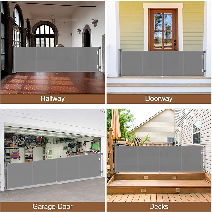 Upgraded 200 inch Retractable Baby Gates Extra Wide with Reinforced Strip Design to Prevent Crawling Through, 37" Tall, 200" Wide Outdoor Retractable Gates, 16 FT Retractable Garage Gate