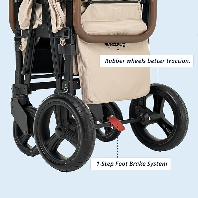 Keenz XC+ EVO- Luxury 4 Passenger Stroller Wagon for Kids | Foldable 4 Passenger Quad Seater with Adjustable Canopy | Mocha