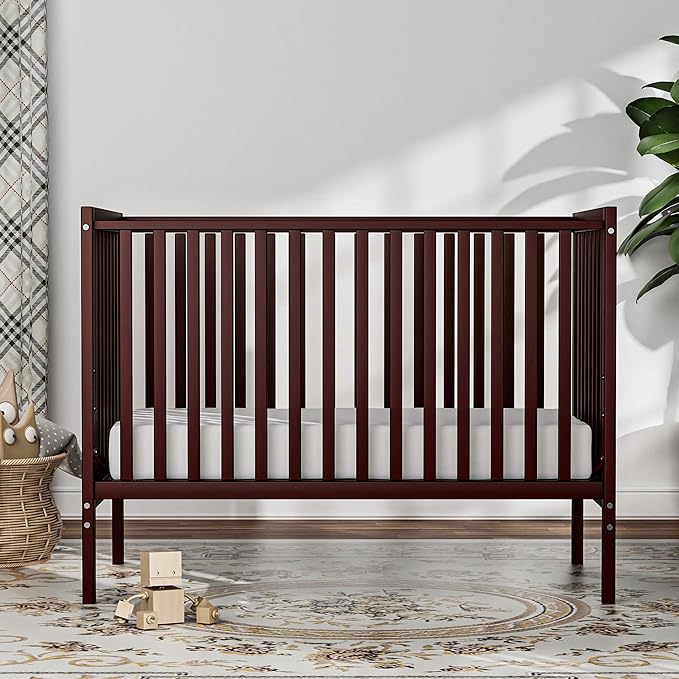 Baby Crib 5-in-1 Convertible, Wood Full Size Toddler Bed for Small Baby, Made of Sustainable Natural Pinewood Cribs, Non-Toxic Finish, Simplistic Nursery Furniture (Espresso)