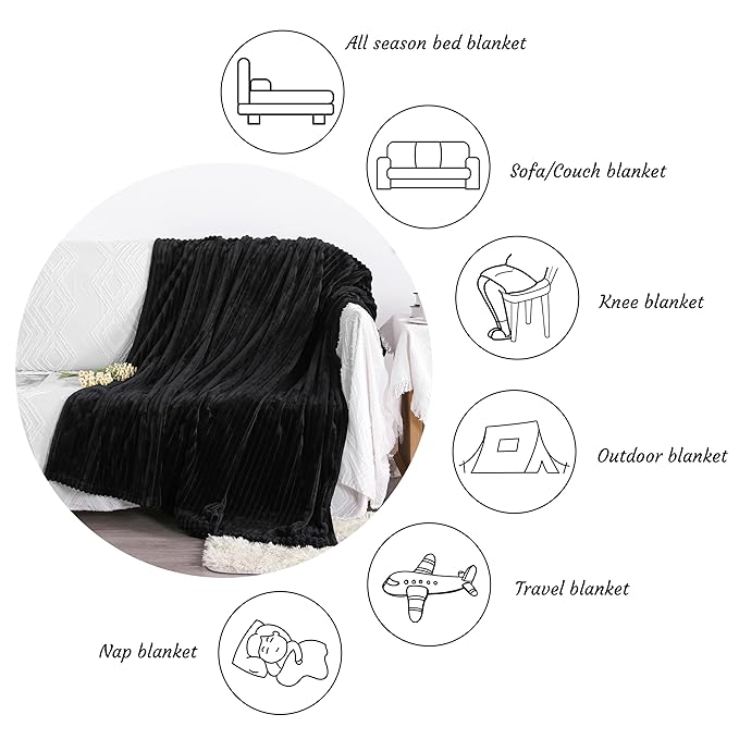 Ntbay Flannel Fleece Twin Blanket, Soft Lightweight Fuzzy Bed Blanket for Couch Sofa Bed All Seasons - Black - 60 x 80 inches