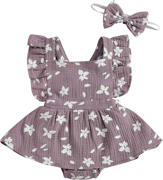 Baby Girls Floral Cotton Leotard Romper Newborn Daisy Playsuits Ruffled Sleeve Onesie Infant Jumpsuit Clothes Headband
