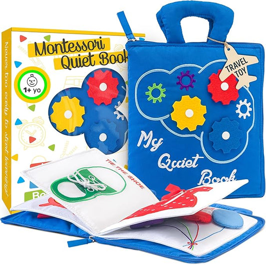 deMoca Busy Book for Toddlers 1-3 - Airplane Toys for Toddlers 1-3, My Quiet Book Montessori Toys for 1 Year Old with Kids Plane Activities, Activity Busy Board, Gift for Boys & Girls