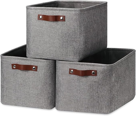 HNZIGE Storage Basket Bins(3 Pack) Large Collapsible Storage baskets for organizing Shelf Closet Bedroom, Perfect Storage Box with Handles for Closet, Clothes, Toy, Home?Gray, 15" x 11" x 9.5"?