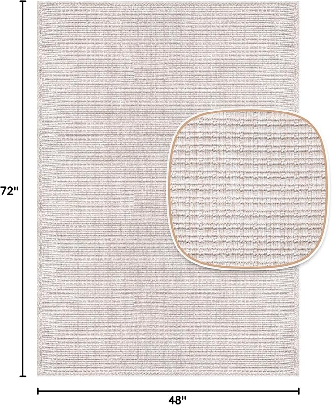 Beverly Rug Easy Jute Off White Rug 4x6 Solid Washable Durable Outdoor Indoor Area Rugs for Living Dining Room Patio Office Stain Resistant Non Shedding Casual Indoor Outside Carpet (4 x 6 Off-White)