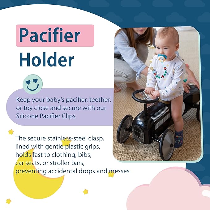 Silicone Pacifier Clips for Boys & Girls – Personalized Pacifier Holder;Neutral & Cute Pacifier Clips for Babies;Teething, Soothies – BPA-Free, Durable & Soft (Blue)