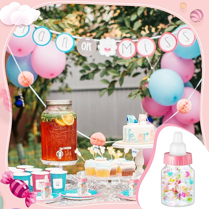 36 Pcs 3.5 Inch Baby Bottle Shower Favor Mini Plastic Candy Bottle Clear Bottles for Baby Shower Mini Feeding Candy Box for Party Favor Gift Decor(Pink)