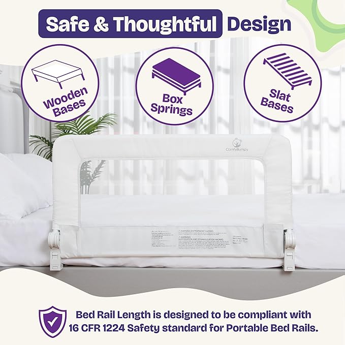 ComfyBumpy 1-Pack Bed Rail for Toddlers 35.5" L x 19.5" H | Toddler Bed Rails for Twin, Full & Toddler Mattress Size | Swing Down Rail Guard | Mattress Side Rail for Kids | White