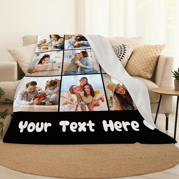Custom Blanket with Picture Text, Customized for Mom, Dad, Couple, Girlfriend, Boyfriend, Wife, Husband - Perfect for Christmas, Birthday