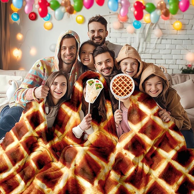 Waffle Blanket for Teen Kids, 60 inch Food Blanket for Funny Gifts, Round Throw Blanket, Warm Soft Flannel Funny for Bed/Office/Travel