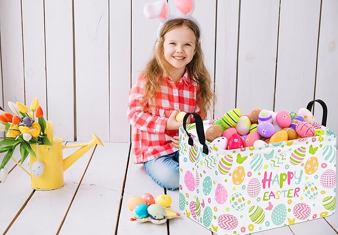 Easter Gift Basket Eggs Storage Basket Kids Toys Storage Basket Organizer Box Clothes Laundry Hamper Bunny Nursery Basket with Handles