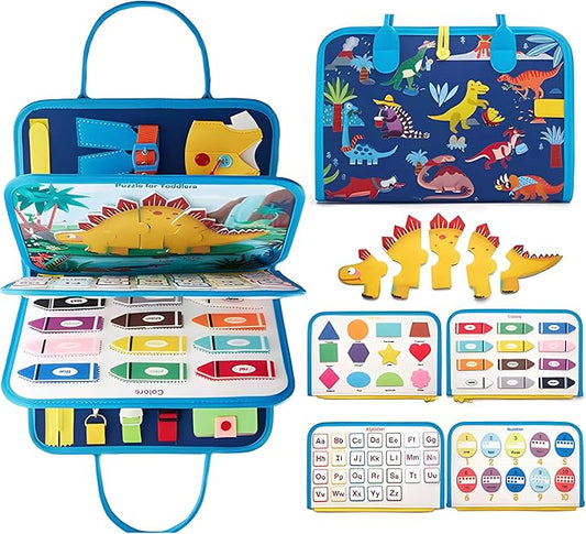 Busy Board for 1 Year Old Sensory Toys for Toddlers 1-3 Montessori Learning Busy Book for Boys Girls Preschool Toys Gift (Dinosaur)