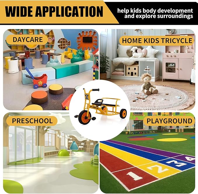Kids Tricycle for Riders Ages 3-5 Preschool Playground Kids Tricycles, Daycare Toddler Tandem Trike，Children Tandem Bike, Outdoor Playground Equipment Trike