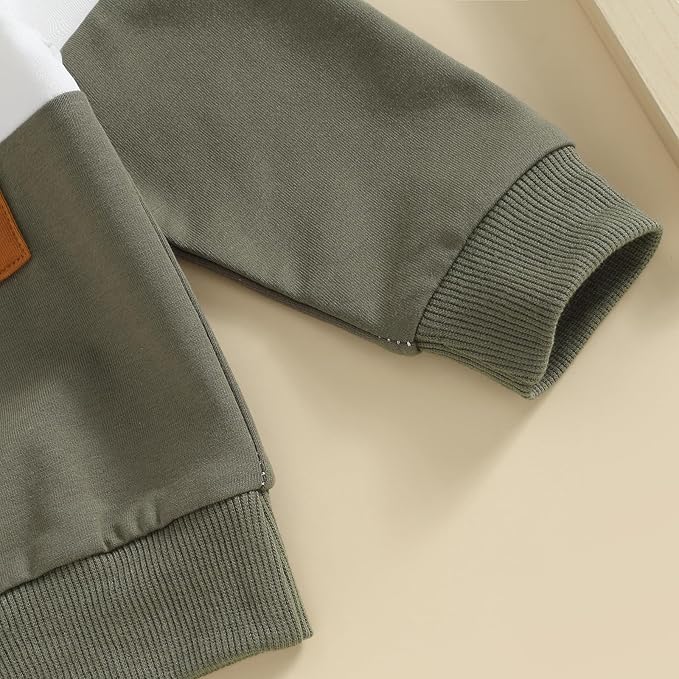 Kupretty Toddler Baby Boy Fall Winter Clothes Color Block Long Sleeve Sweatshirt Pullover Tops + Joggers Pants Outfit Set