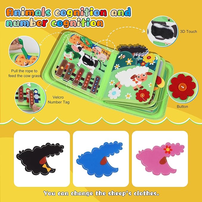 Busy Book for Toddlers Montessori Toys- Busy Board for 1-3 Year Boy Gifts Girl Toys Educational Learning Quiet Activity Books Toddler Airplane Travel Toy for 1 Year Old Birthday