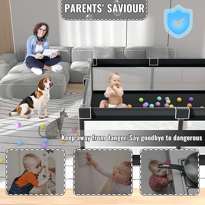 LUTIKIANG Playpen, 79" X 71" Extra Large Playpen, Play Pen for Babies and Toddlers, Kids Play Pen, Sturdy Safety Play Yard, Baby Fence with gate, Play Pin for Toddler (Black)