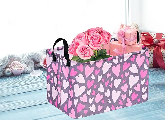 Rectangle Heart Partten Kids Gift Storage Basket Home Shelf Storage Basket Organizer Box Clothes Laundry Hamper Toys Nursery Basket Baby Laundry Basket with Handles