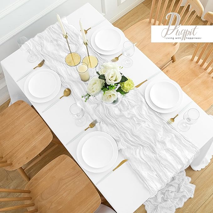 12Pack White Table Runner 10FT Cheesecloth Table Runner 35x120inch Cheese Cloth Table Runners Rustic Boho Gauze Table Runners for Party Wedding Birthday Dining Bridal Baby Shower Decor