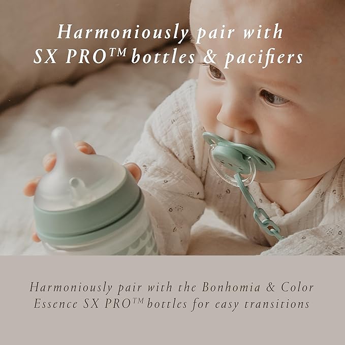 Suavinex Bonhomia SX PRO Physiological Pacifier, Supports Breastfeeding Babies, Pacifiers 6-18 Months, 2 Pack Baby Pacifier, Baby Accessories, (Mint/Beige)