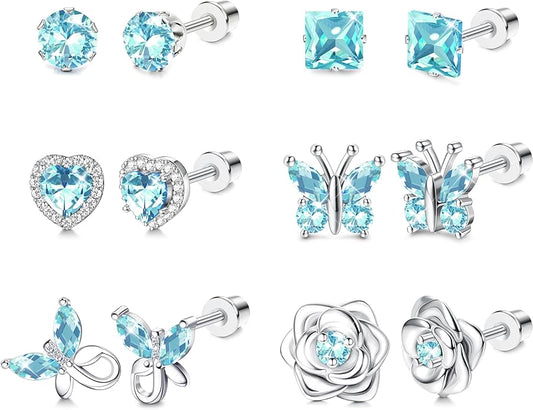 THUNARAZ Hypoallergenic Screw Back Earrings for Girls Women Surgical Stainless Steel Stud Earrings for Sensitive Ears Cute Butterfly Flower Heart CZ Screwback Earring Kid Toddler Girls Jewelry Gift