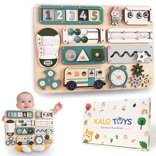 Large Busy Board Montessori Toys for 1 2 3 Year Old - Sensory Toys for Toddlers 1-3 - Fine Motor Skills & Early Learning - Montessori Gift for Boys & Girls - Travel-Friendly & Safe (Green)