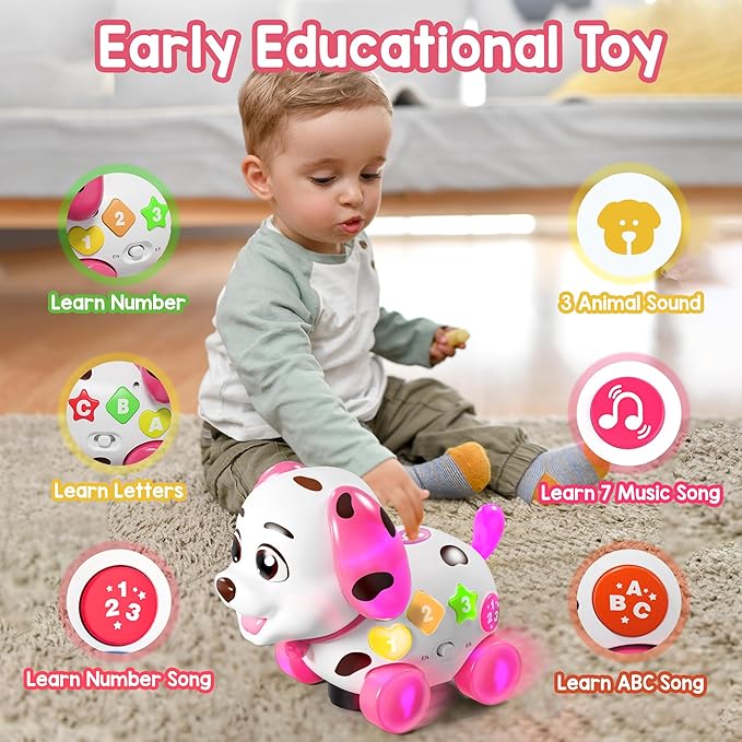 Toys for 1 Year Old Girl Gifts, Baby Toy 6-12-18 Months, Musical Puppy Toddler Learning Toy for 1 Year Old Boy Gift Present, 1st Birthday Gril Gift, Bilingual Toys with Music Light