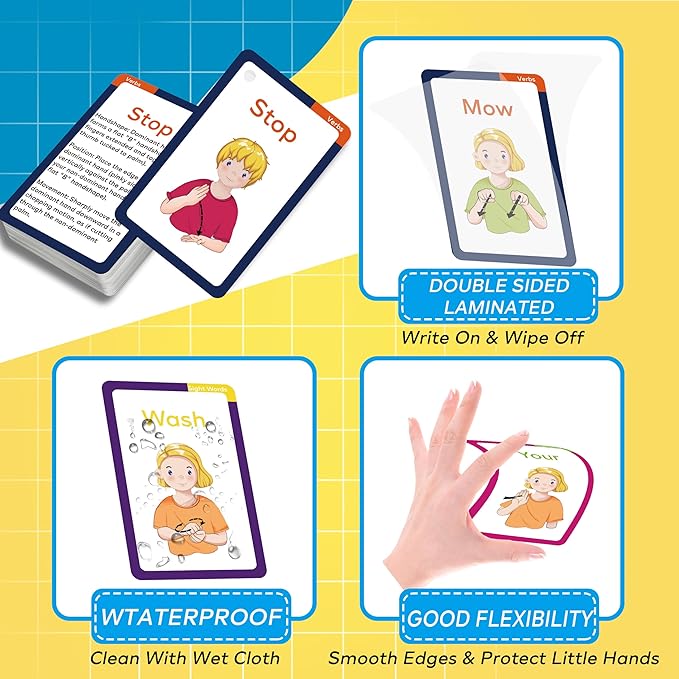 ASL Flash Cards - 500 American Sign Language FlashCards for Beginners and Toddlers, Kids, Teens and Adults Include Verbs, Nouns, Sight Words