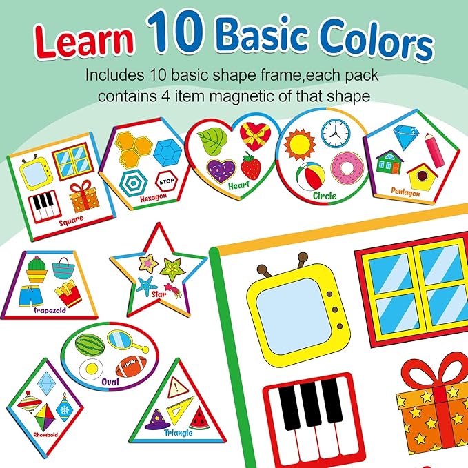 10 Packs Toddlers Magnetic Sorting Set Shape Recognition Magnetic Sorting Toy Educational Magnet Shape Matching Refrigerator Magnet for Kids Preschool Learning Magnets for Whiteboard Classroom Game