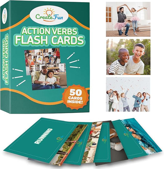 50 Action Verbs Flash Cards - Vocabulary Builder for Speech Therapy, ESL & Homeschooling | Realistic Diverse Pictures for Kids & Adults with Autism, Dementia, Aphasia, SLP | Educational Learning Cards