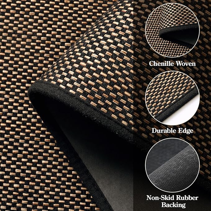 Wonnitar Farmhouse Washable Kitchen Rugs, 3x5 Non Slip Rubber Backed Area Rugs for Living Room, Braided Front Door Mat Neutral Woven Absorbent Throw Rugs for Entryway Bedroom Home Office(Black,3'x5')