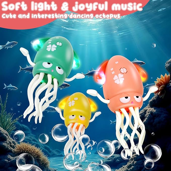 Dancing Octopus Baby Toy, Tummy Time Toys, with Music and Led Light, Automatically Avoids Obstacles, Crawling Toy Suitable for Birthday Gifts for Toddlers Over One Month Old(Pink)