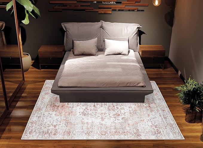 Bloom Rugs Washable Non-Slip 6' x 9' Rug - Ivory/Blush Traditional Area Rug for Living Room, Bedroom, Dining Room, and Kitchen - Exact Size: 6' x 9'