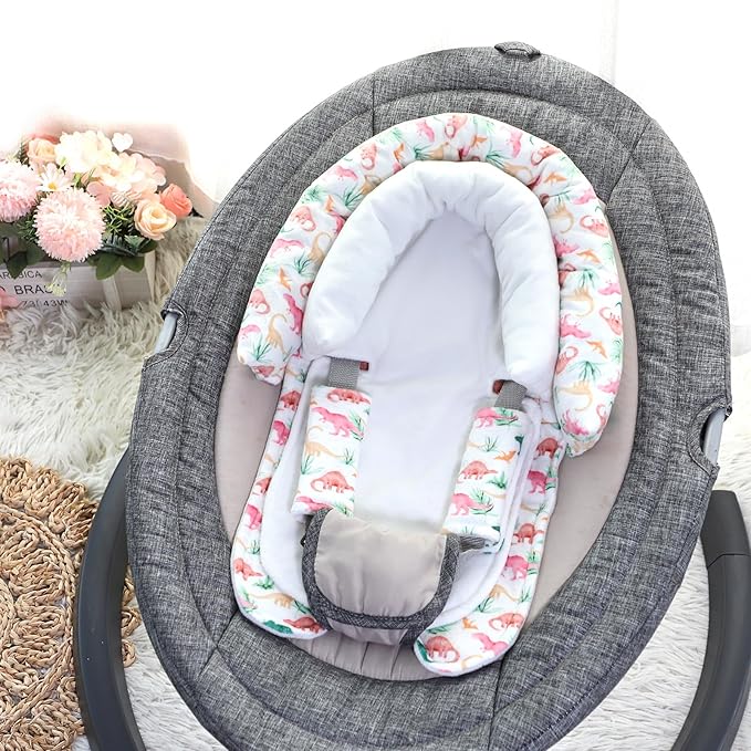 SWESEN Baby Car Seat Head Support, Super Soft 2 in 1 Infant Car Seat Insert, Reversible Newborn Car Seat Insert Cushion with Strap Covers for Strollers, Bouncers, Swing, Dinosaur