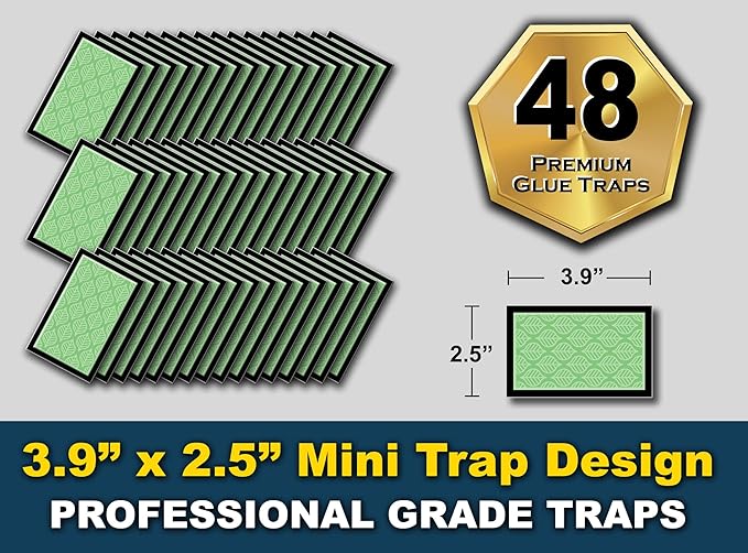 MaxGuard Mini Glue Traps (48 Traps) Non-Toxic Extra Sticky Glue Board Pre-Baited with Fruity Scent Attractant Trap & Kill Insects, Bugs, Spiders, Crickets, Scorpions, Cockroaches, Centipedes, Mice