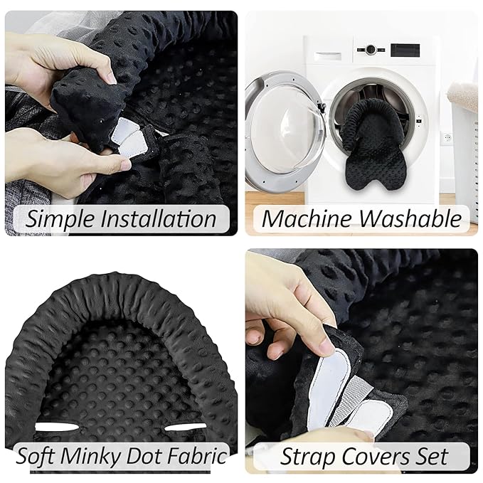 Car Seat Head Support Infant Baby Carseat Head Support & Strap Covers for Newborns Ultra Soft Minky Dotted Fabric Infant Car Seat Insert Perfect for Baby Carseats, Strollers, and Bouncers