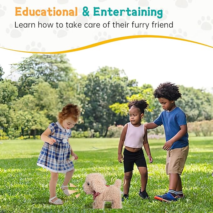 Interactive Walking Plush Puppy Toy Dog, Remote Control Electronic Robot Dog Realistic Wagging Tail, Rich Grooming Set, Gift Toy for Girls & Boys, Kids Age 3, 4, 5, 6 (Accessories Updated)