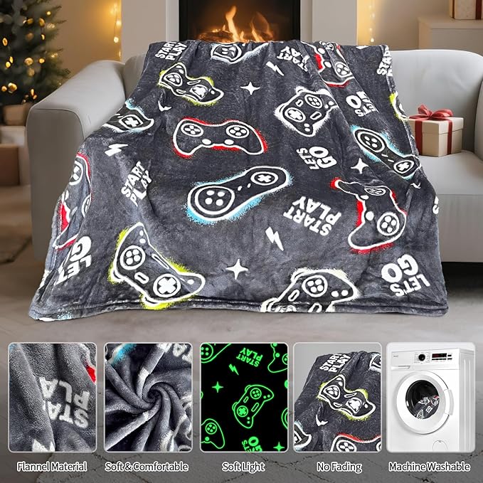 TEHALK Gaming Blanket for Boys, Glow in The Dark Gamer Blankets for Teen Boys, Gaming Gifts for Men, Cool Gamer Gifts, Birthday 40"x 60"