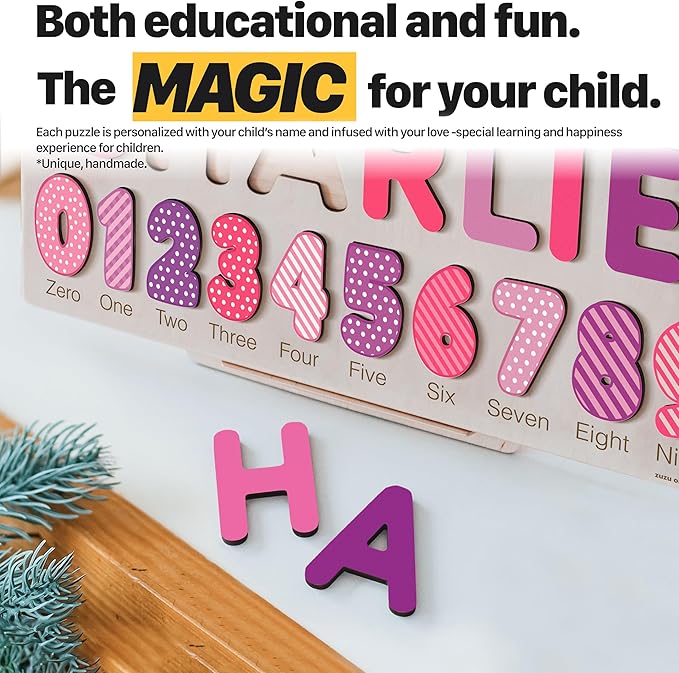 Personalized Name Puzzle for Babies & Toddlers - Zuzu Puzzle Wooden Toy, for 1-Year-Olds, Christmas & Special Occasions (0-36 Months)
