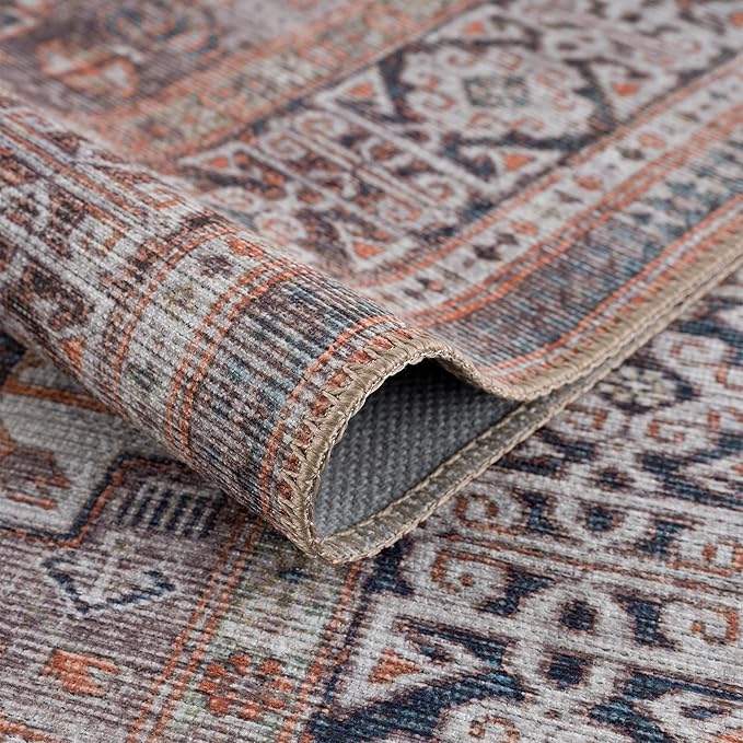 Bloom Rugs Washable 10 ft Runner - Brown/Blue/Orange Traditional Runner for Entryway, Hallway, Bathroom, and Kitchen - Exact Size: 2.5' x 10'